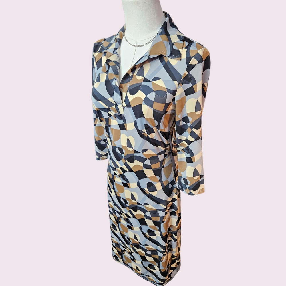 Elegant Long Sleeve Geometric Shirt Dress, Size Medium